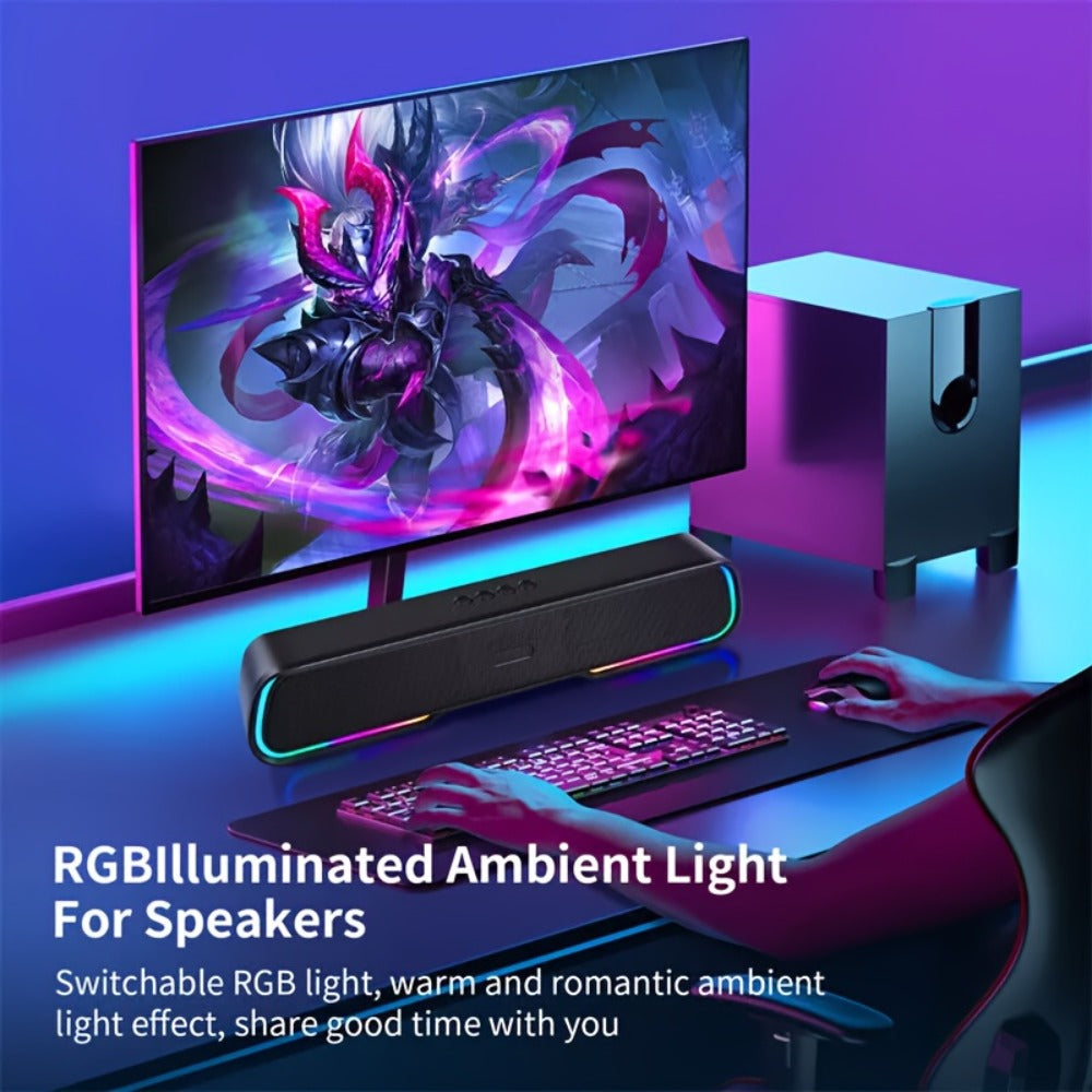 HiFi Soundbar with Subwoofer and RGB Lights, Bluetooth 5.0 Home Theater Speaker, FM Radio TF Card USB AUX TWS, Surround Sound for TV PC Laptop Gaming Console Smartphone Tablet