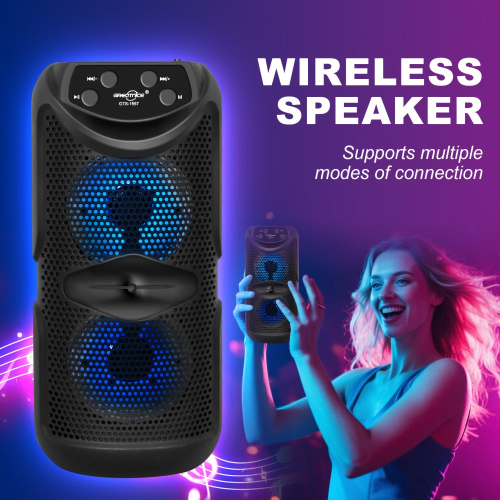 Outdoor Bluetooth 5.3 Speaker Mini with LED Light, TWS Stereo Pairing, TF Card Slot & Extended Battery, Compact Wireless Portable Speaker for Camping Hiking Beach Travel