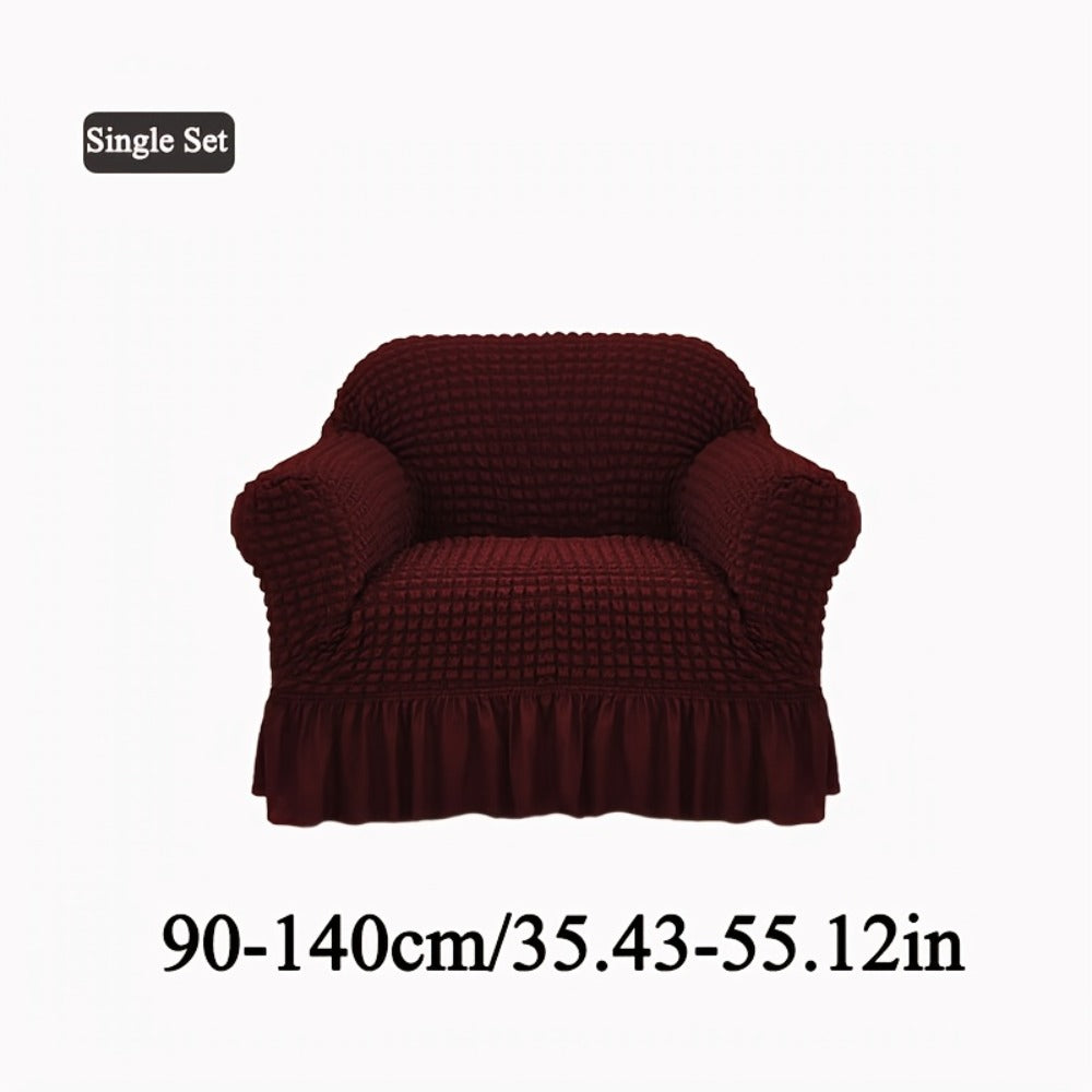 Seersucker Sofa Slipcover Elastic Band Closure Pet-Friendly All-Purpose Sofa Cover for Living Room Home Decor Protection — Single 2 4 Seater Multiple Colors
