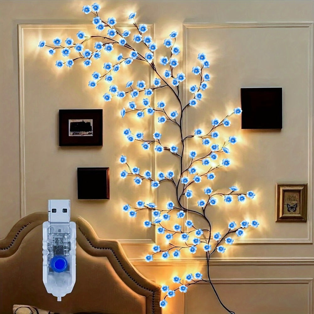 Cherry Blossom LED Fairy Lights USB Powered – 96-Light Faux Floral Garland, Dimmable Warm & Cool White, Plug & Play | Firework, Butterfly & Pink Styles | Bedroom, Party & Holiday Indoor Decor