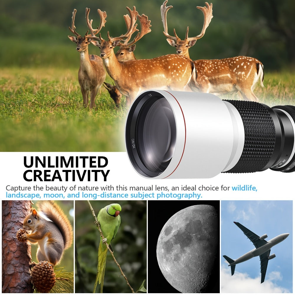 500mm F/8 Manual Focus Telephoto Lens for Canon EF & Nikon F Mount DSLR Cameras - T-Mount Zoom Lens with Adapters, Bird Wildlife Sports Photography
