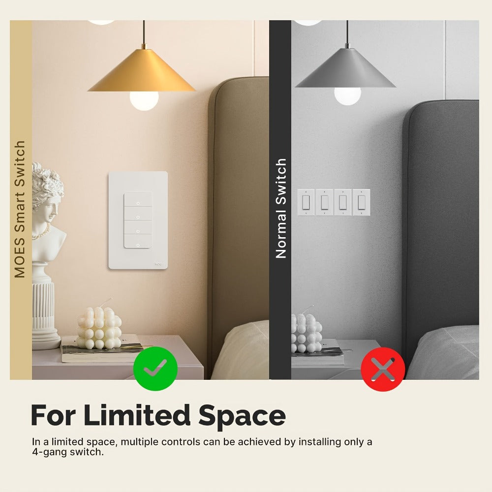 No Neutral Wire WiFi Smart Light Switch MOES 1/2/3/4 Gang Single Pole, Works with Alexa & Google Assistant, No Hub Required, 2.4GHz App Control, 110V – 2 Pack Smart Home Lighting Switch