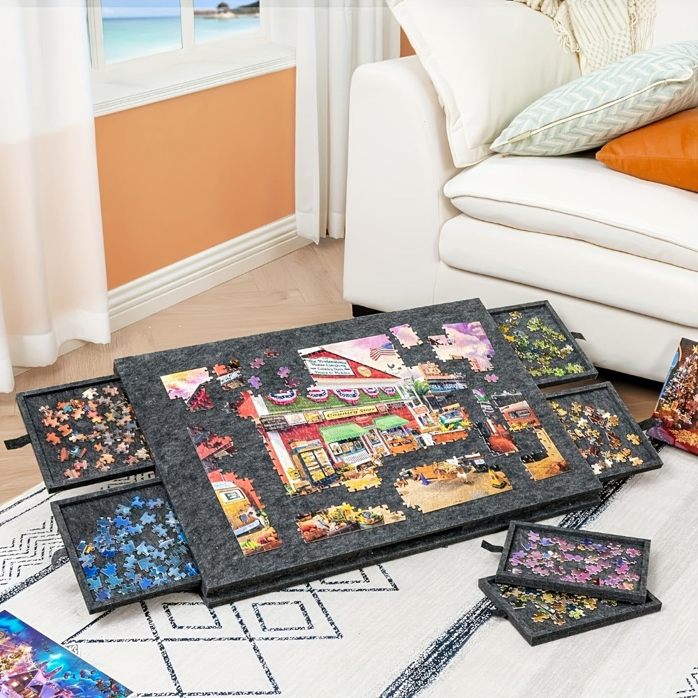 Felt Jigsaw Puzzle Board with 6 Drawers, Adjustable Tilt, Protective Cover & Carry Handle