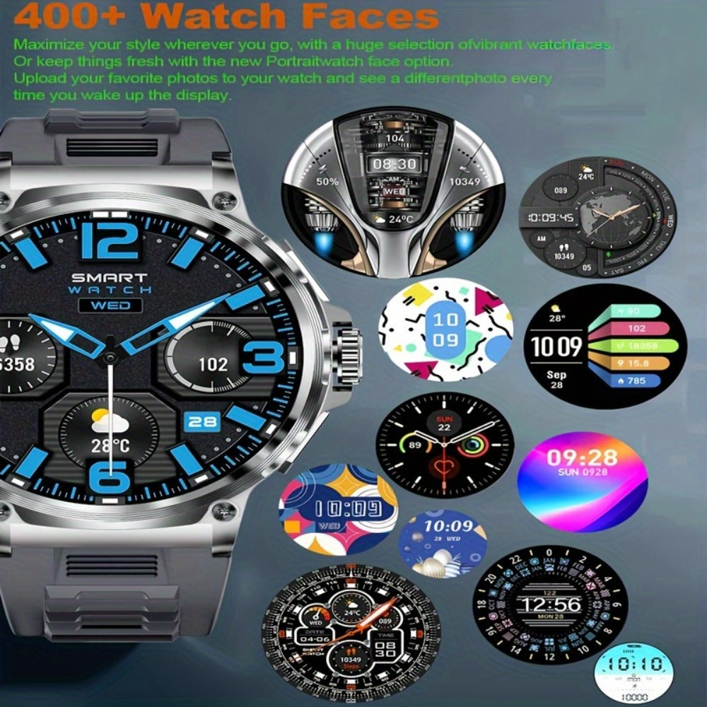 710mAh Long Battery Outdoor Sports Smartwatch for Men – 360x360 HD Screen Wireless Calling High-Quality Speaker Music Control Sports Tracking Sleep Monitor Dynamic Dial Silver Black Gift