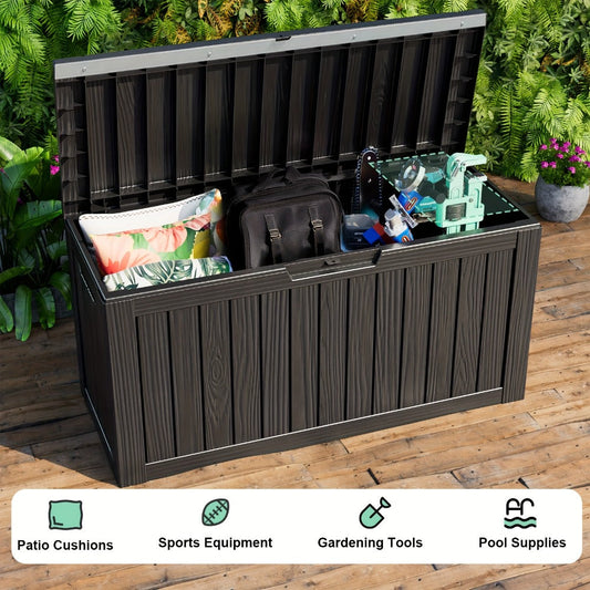 Resin Deck Box with Lockable Lid for Patio, Pool & Garden Storage