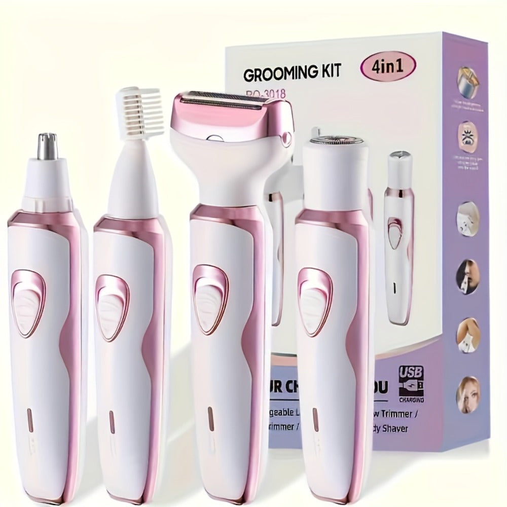 Facial Hair Remover for Women Electric USB Rechargeable Multifunctional Trimmer Set for Eyebrows Nose Face Legs Painless Portable Lady Grooming Kit Pink Purple Gift Set