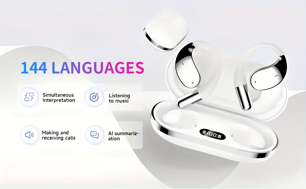 6-Mic AI Translation Bone Conduction Headset 144 Languages, Real-Time Translator Wireless Headphones, Meeting Notes Recording, Intelligent Noise Cancellation, Touch Control, Deep Bass, Open-Ear for Running Sport Business