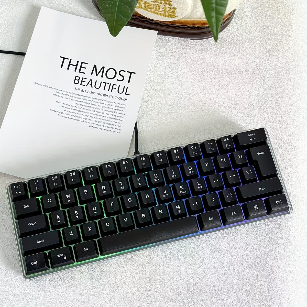 RGB Gaming Keyboard 68 Key Wired Mechanical Feel with RGB Backlight Film Switch Keycap Detachable Cable Compact TKL Layout for Gaming Office PC – 61/68 Key Multi-Color Options (K701)