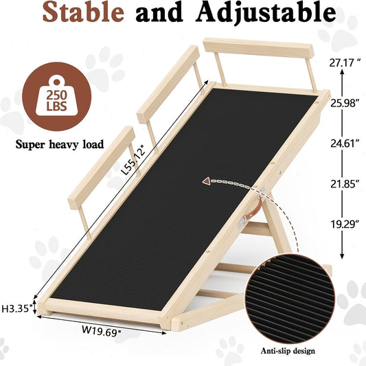 Wooden Dog Ramp for Bed & Sofa, Foldable Adjustable Height, 44 or 55 Inch