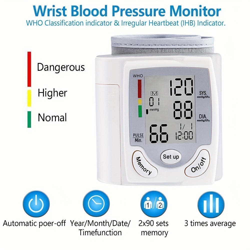 Wrist Blood Pressure Monitor Rechargeable - Digital BP Monitor with Large LCD, Voice Broadcast, 2×99 Memory & USB Charging, Portable Wrist Cuff for Home & Travel, Optional Bundle with Pulse Oximeter