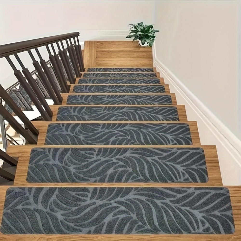 Non-Slip Stair Treads 15pcs 8"x30" Self-Adhesive Carpet Pads for Wooden Steps – Washable Polyester Indoor Stair Mats for Safety, Anti-Slip Step Covers in Multiple Colors