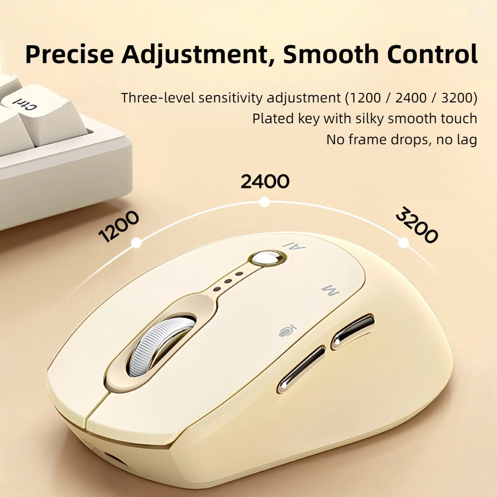 AI Smart Wireless Mouse with Voice-to-Text Real-Time Translation AI Writing PPT Creation Silent BT+2.4G Dual Mode Rechargeable Battery Display Portable for PC Laptop Tablet (T-WOLF)