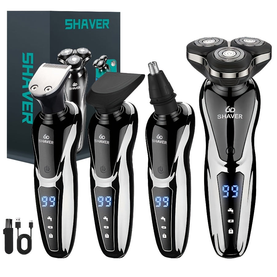 Electric Shaver for Men 3D Floating Blade 3-in-1 Beard Trimmer Digital Display USB Rechargeable Portable Grooming Kit Standalone 3-in-1 or 4-in-1 Set