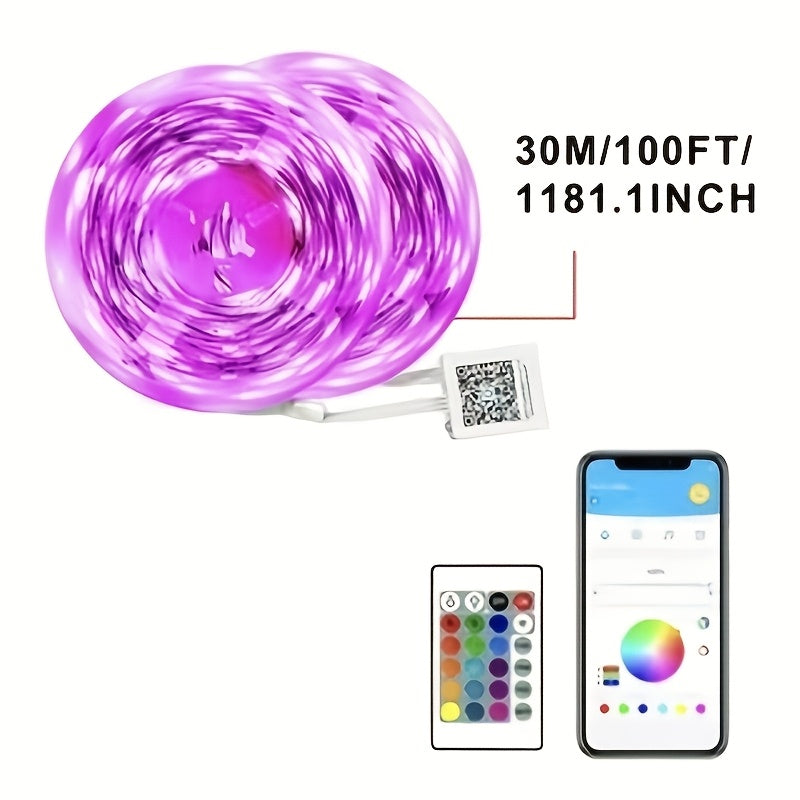 RGB LED Strip Lights Music Sync Color Changing – App & 24-Key Remote Control Dimmable Timer Adhesive LED Light Strip for Bedroom Dorm Ceiling TV Holiday Decor – 6.56FT to 260FT