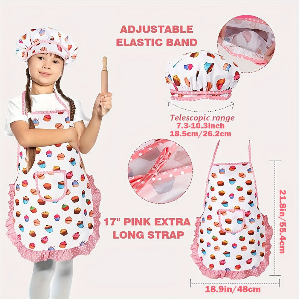 Kids Pretend Baking Set, 24-Piece Chef Hat and Apron with Play Accessories