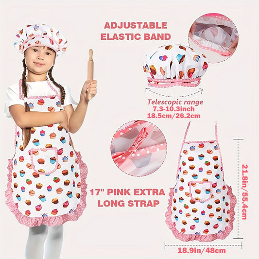 Kids Pretend Baking Set, 24-Piece Chef Hat and Apron with Play Accessories