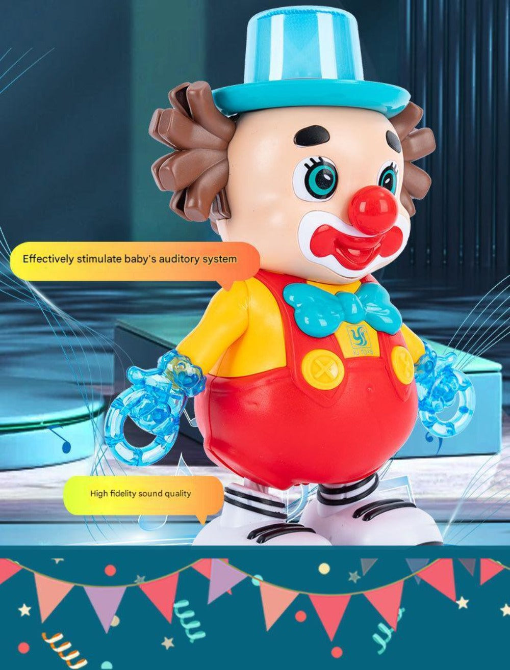 Dancing Clown Toy Doll with Light & Music, Swinging Fidget Toy for Kids Boys & Girls, Funny Weird Halloween Decoration, Christmas Birthday Gift for Children Ages 3+
