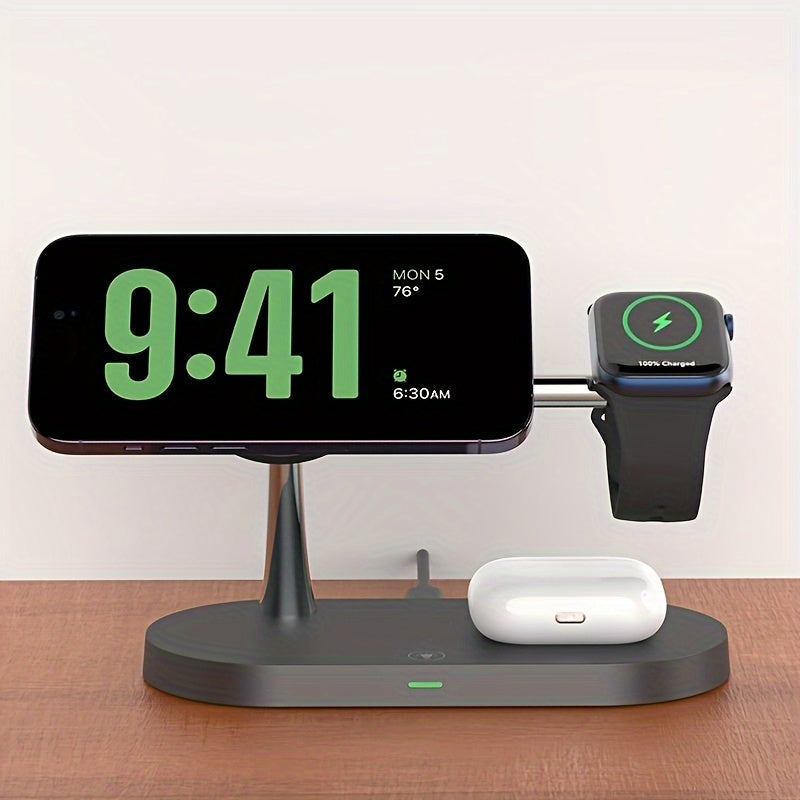 Wireless Charging Station 3-in-1 QC3.0 Adapter Included Magnetic Fast Charger Stand for iPhone 15 14 13 12 11 Pro Max Mini XR XS X SE 8, Apple Watch Series 1-9 Ultra, AirPods 4 3 2 Pro – White Black