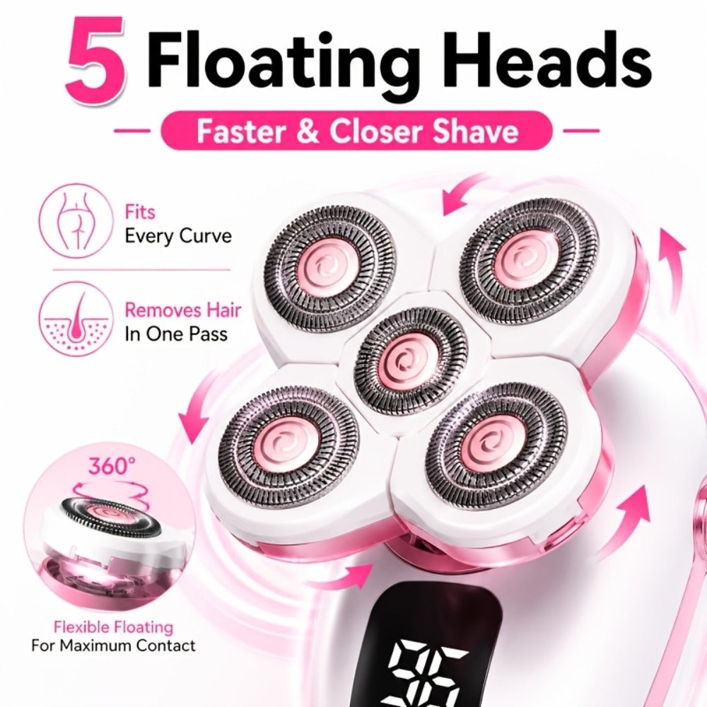 Waterproof Electric Shaver for Women & Men – IPX6 Rotary Head, Wet & Dry Body Hair Removal, Floating Head, Type-C Charging, LED Display, Underarm Leg Arm Face Shaver, Holiday Gift