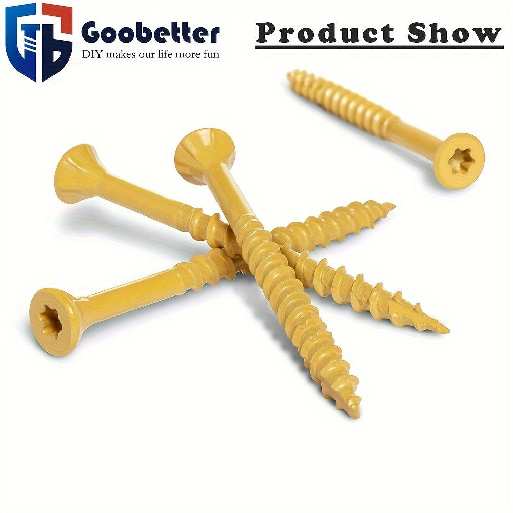 400pcs #10 x 3-1/2" Torx Wood Screws Rust Resistant Yellow Ceramic Coating – Flat Head Fully Threaded Self-Tapping Screws for Wood Fastening Decking & Construction