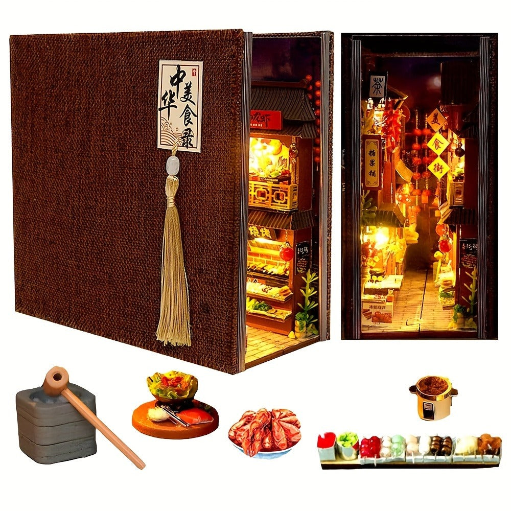 Chinese Food Street Book Nook Kit with 3D Wooden Puzzle Scene