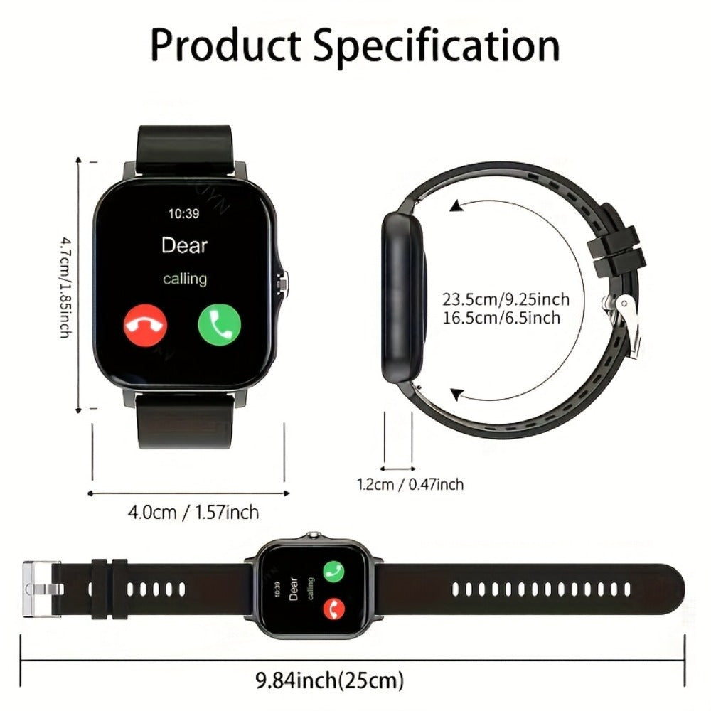 Dual TPU Strap Fitness Smartwatch 1.83" Full Touch – Pedometer, Multi Sport Mode, Exercise Recording, Wireless Calling, USB Rechargeable – Outdoor Sports Watch Men Women Gold Black Silver Pink