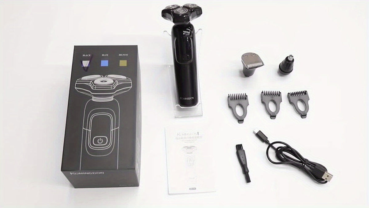Rotary Shaver for Men 3-in-1 Cordless Rechargeable Electric Razor - Floating Head Wet Dry Shaver, 800mAh Lithium Battery, LED Display, Nose Hair & Sideburns Trimmer, Father's Day Gift