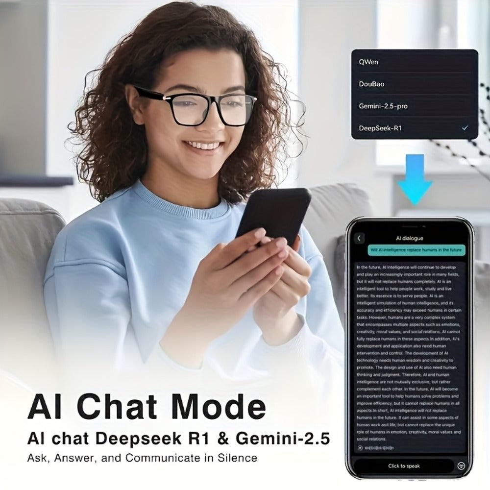 AI Smart Glasses with GPT Voice Assistant & Real-Time Translation 160+ Languages – Photochromic Lenses, Anti-Blue Light, Built-in Speaker & Mic, Unisex Wearable Tech Eyewear