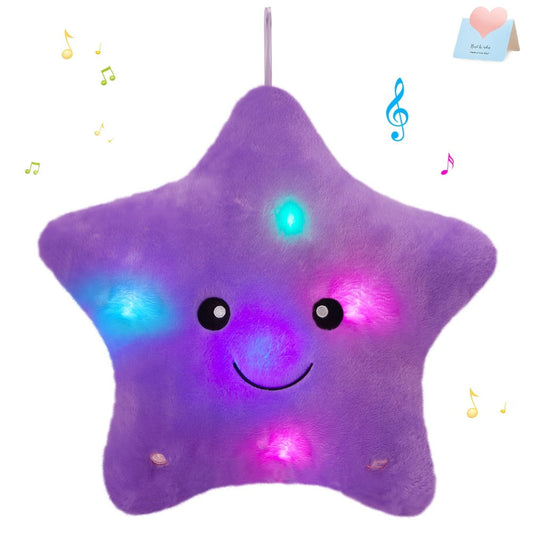 Light Up Musical Star Plush Toy, Purple LED Glow Star with Soothing Music