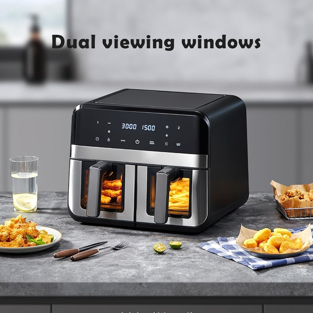 Dual Basket Air Fryer 9.5Qt – 2x4.75Qt Independent Zones, Smart Finish Match Cook, 2400W, 8 Presets, Air Fry Roast Bake Grill, Energy Saving Family-Size Double Basket Air Fryer