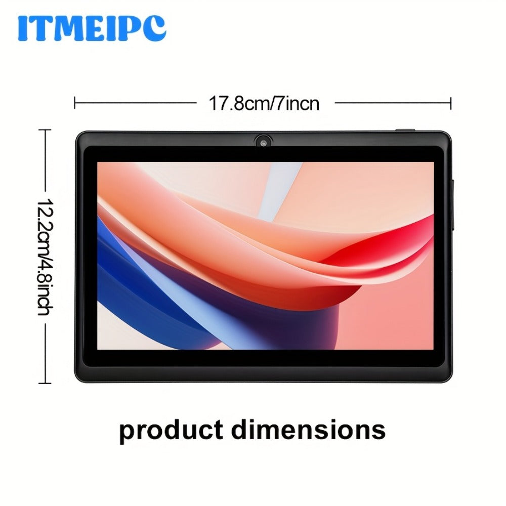 ITMEIPC 7 Inch Android 14 Tablet 4GB RAM 32GB ROM with Protective Case, Overclocked Quad-Core Processor, HD IPS Display, Dual Camera, Memory Card Support, Lightweight Portable Tablet for Work Study Reading Entertainment