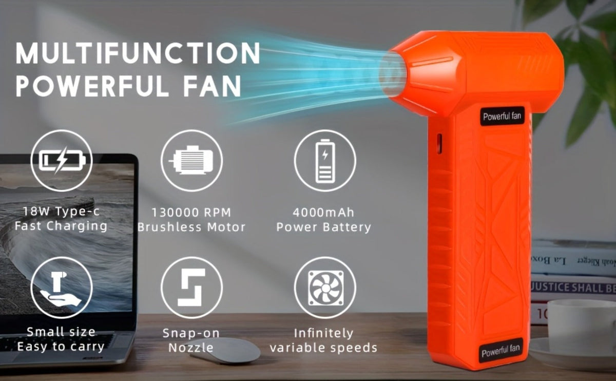 130000 RPM USB Turbo Fan Cleaner – Portable Handheld Electric Air Blower for Car Detailing, Dust Removal, Snow Clearing & BBQ Fire Starter, Cordless Rechargeable, Multi-Color
