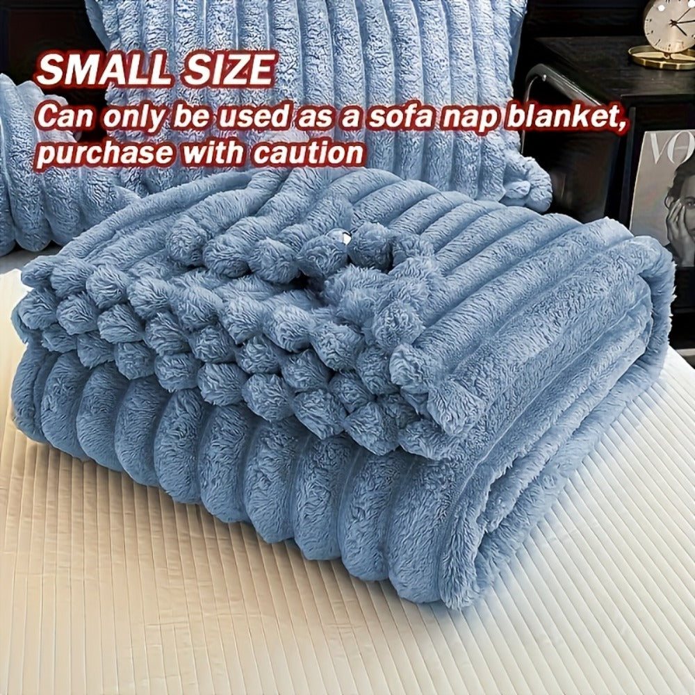Reversible Faux Rabbit Hair Blanket – Thickened Soft Thermal Throw for Bed, Nap, Office & Camping, All Season, 4 Colors, 5 Sizes