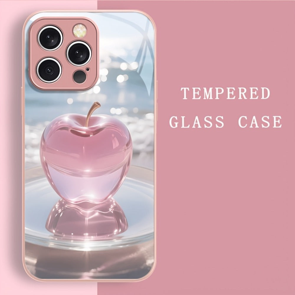 Pink Metallic Tempered Glass iPhone Case Slim Shockproof Cover - Compatible with iPhone 17 Pro Max 17 Air 17 Pro 16 Pro Max 16 Pro 16 Plus 16 16e 15 Pro Max 15 Pro 15 Plus 15 14 Pro Max 14 Pro 14 13 12 Series