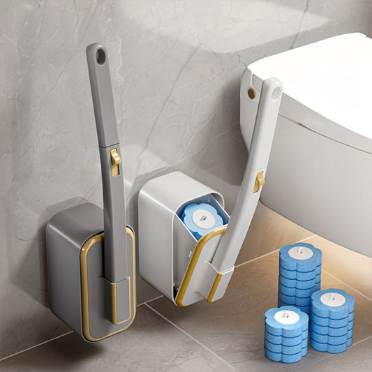 Wall-Mounted Toilet Brush Set with 8 Disposable Heads and No-Drill Mount