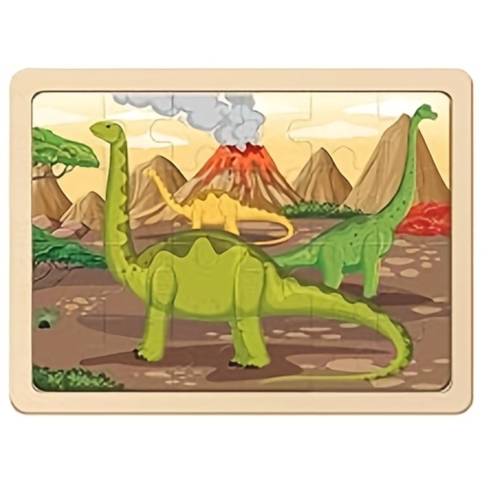 Dinosaur Wooden Jigsaw Puzzle Set for Kids, 4 Puzzles with 24 Pieces Each