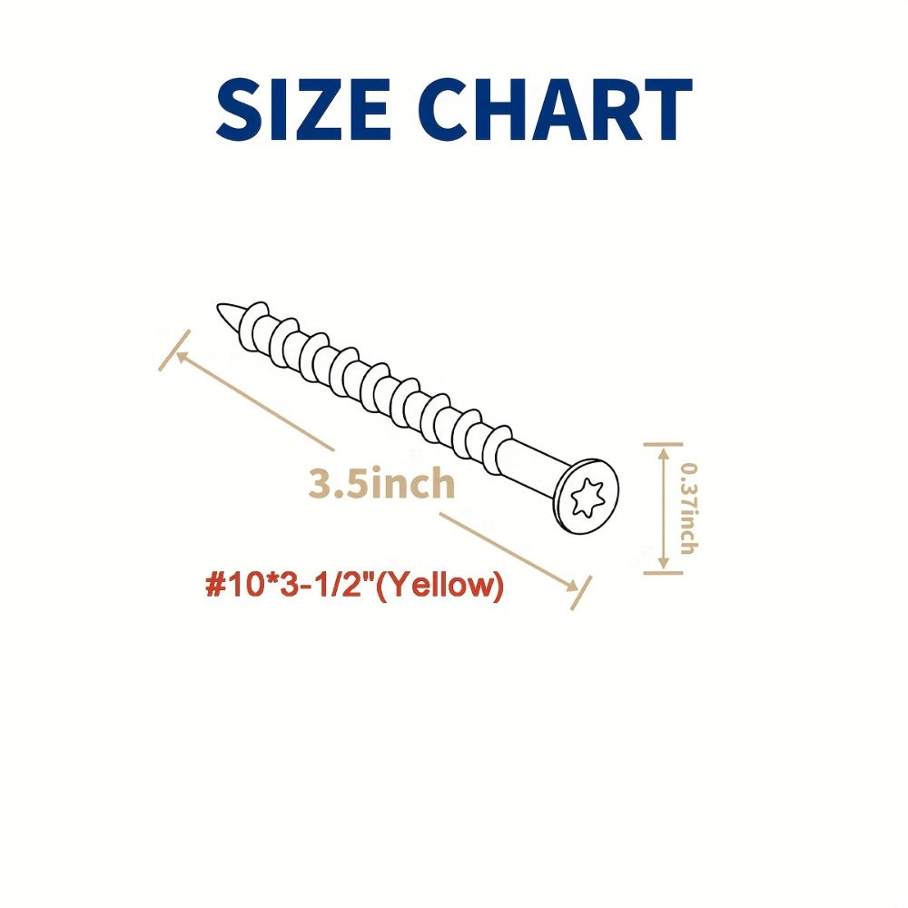 400pcs #10 x 3-1/2" Torx Wood Screws Rust Resistant Yellow Ceramic Coating – Flat Head Fully Threaded Self-Tapping Screws for Wood Fastening Decking & Construction
