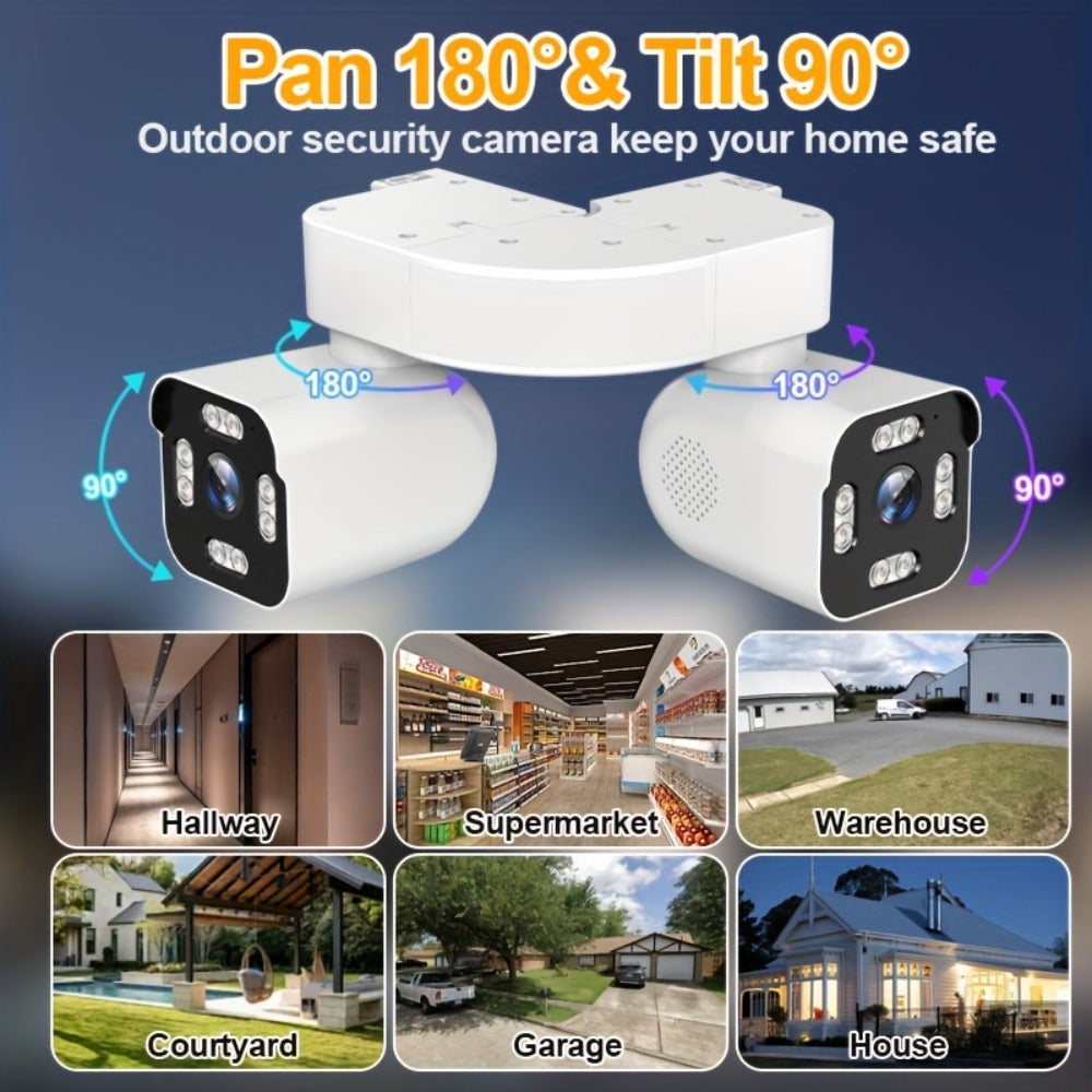 8MP Dual Lens PTZ Security Camera Outdoor Indoor WiFi Wireless Surveillance Camera 360° Panoramic View Corner Mount Full Color Night Vision Waterproof IP66