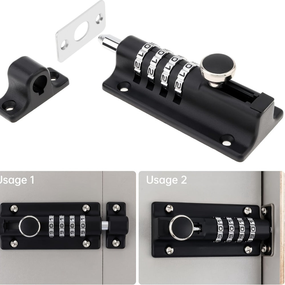 Combination Bolt Lock 4-Digit Heavy Duty Zinc Alloy Sliding Security Lock – Keyless Door Bolt with Screwdriver Set for Shed Gate Fence & Outdoor Doors, Black