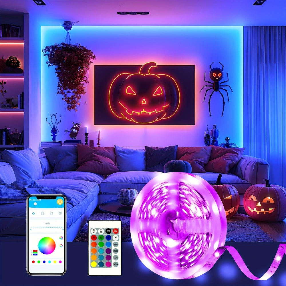 RGB LED Strip Lights Music Sync Color Changing – App & 24-Key Remote Control Dimmable Timer Adhesive LED Light Strip for Bedroom Dorm Ceiling TV Holiday Decor – 6.56FT to 260FT