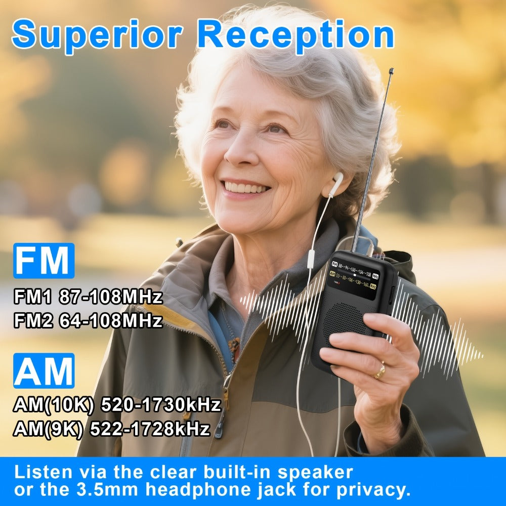 Qoosea Portable AM FM Radio with Long-Distance Reception, Handheld Transistor Radio with Crystal Clear Speaker, Battery Operated 2AA – Compact Emergency Radio for Outdoor, Camping, Travel, Home & Disaster Preparedness