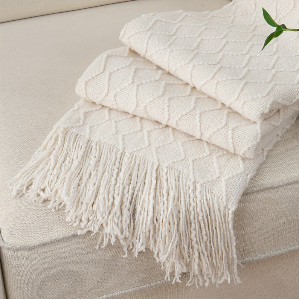 Tassel Throw Blanket – Soft Lightweight Decorative Fringe Throw for Couch, Chair, Bed & Sofa, 50”×60”, 6 Colors, Boho Home Decor