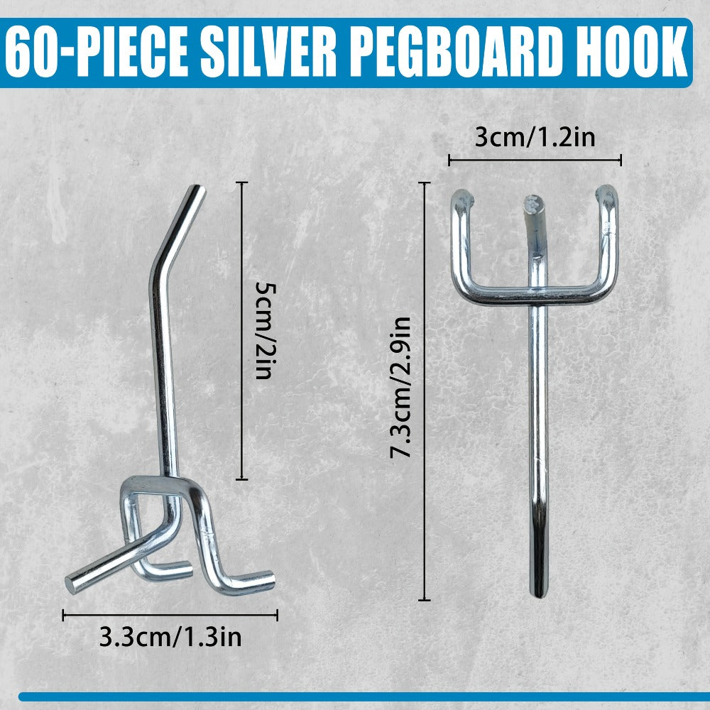 Pegboard Hooks 60pcs Stainless Steel 2 Inch Single Hole – 1-Inch Spacing Board Hooks for Tool Organization in Garage Workshop Warehouse Garden & Storage