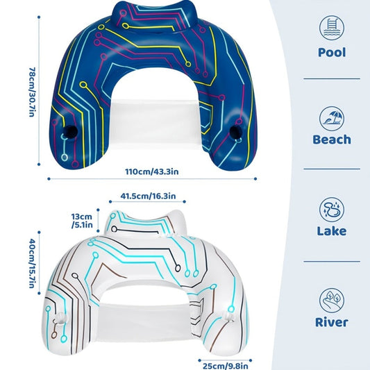 Glow-in-the-Dark Pool Float Chairs 2-Pack with Cup Holders & Handles for Adults