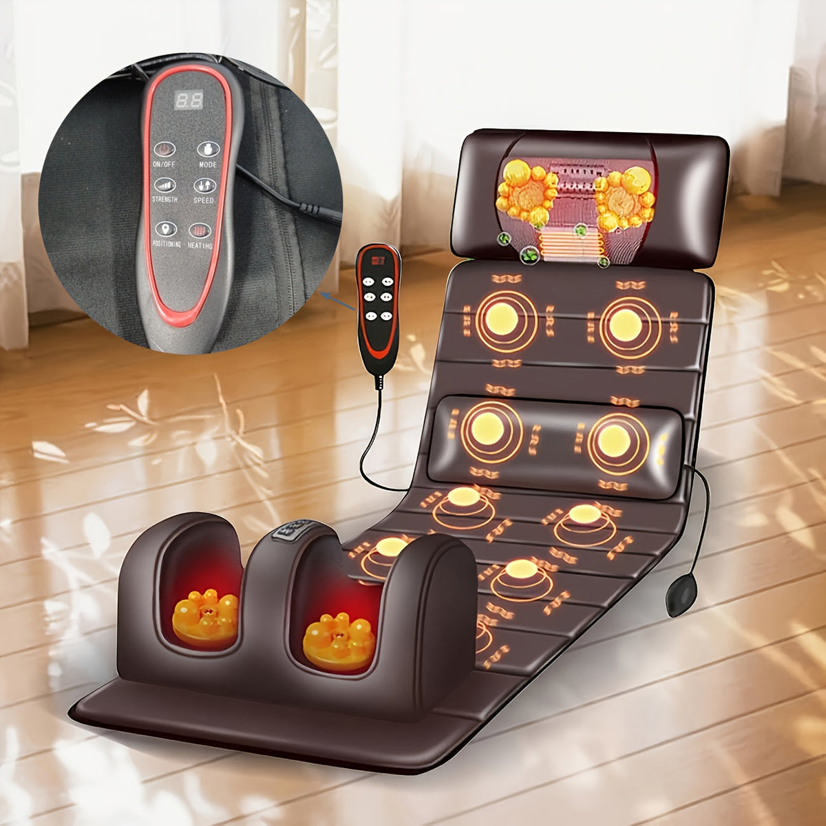 Full Body Heating Massager Set – PU Leather Massage Chair Pad with Neck Massager, Leg Massager, Lumbar Pillow & Headrest, Timer, Non-Slip Base, Full Body Heat Massage for Home & Office Relaxation