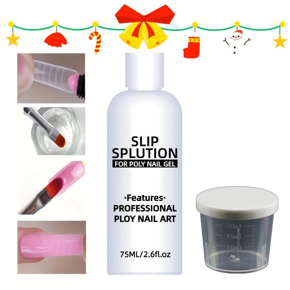 Poly Gel Slip Solution 75ml 2.6oz with Container – Anti-Stick Liquid for Poly Nail Extension Gel Application, Smooth Sculpting & Shaping Tool for Salon & Home Nail Art Beginners & Pros