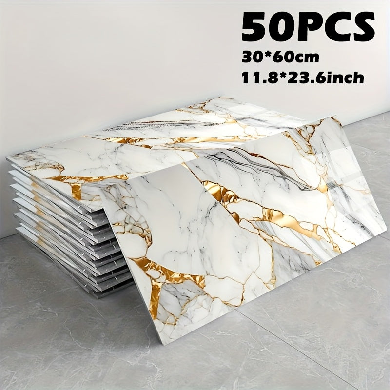 Peel and Stick Marble Tile Stickers – Self Adhesive Foam Wall Tiles for Bathroom Kitchen Office Bohemian Home Decor (50/100pcs, White/Gray/Black/Blue Gold)