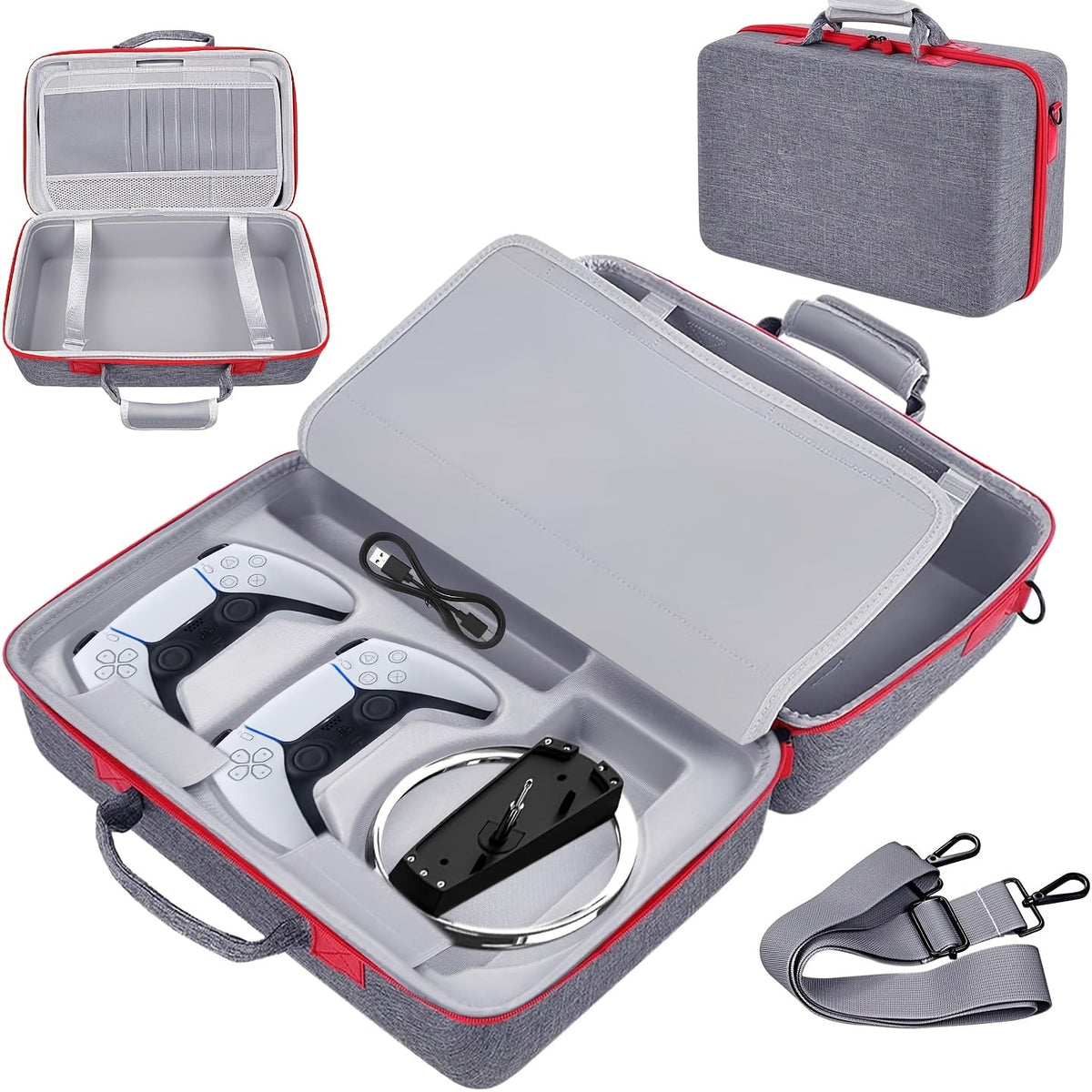 PS5 Slim Hard Shell Travel Carrying Case – Shockproof Protective Bag for PlayStation 5 Slim Disc & Digital Edition, Controller Compartment, 8 Game Card Slots & Shoulder Strap, Black or Grey