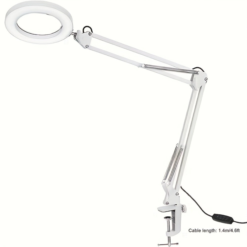 15X Magnifying Lamp with Clamp & Flexible Arm – USB LED Desk Light, 3 Color Modes 10 Brightness Levels, 360° Adjustable for Reading, Manicure, Eyelash, Sewing, Grooming & Precision Work