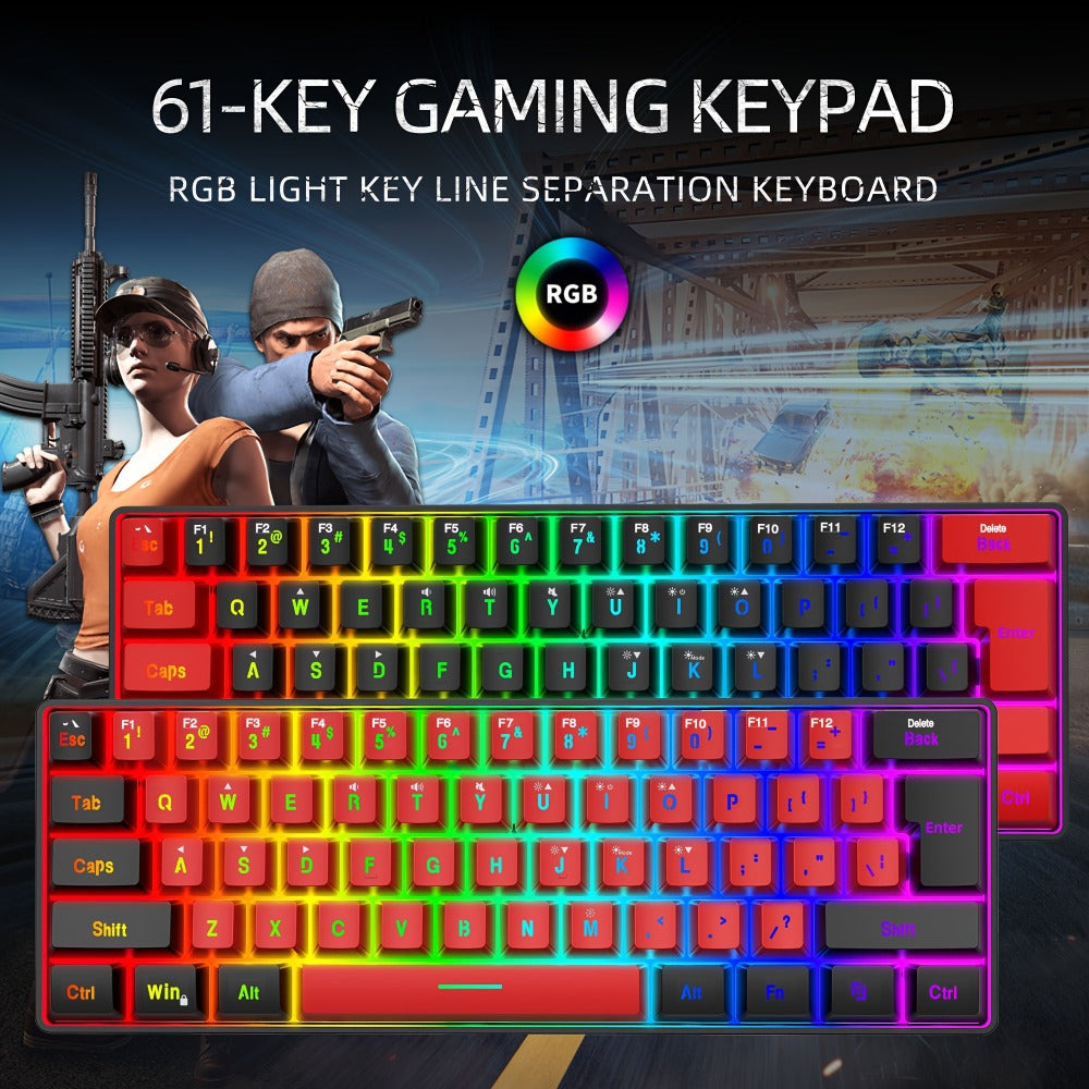 60% Mini Wired Gaming Keyboard SNPURDIRI RGB Backlit Ultra-Compact Film Keys – Space-Saving Tenkeyless Design for PC Gamers, Desktop & Laptop, Black Red Color Options